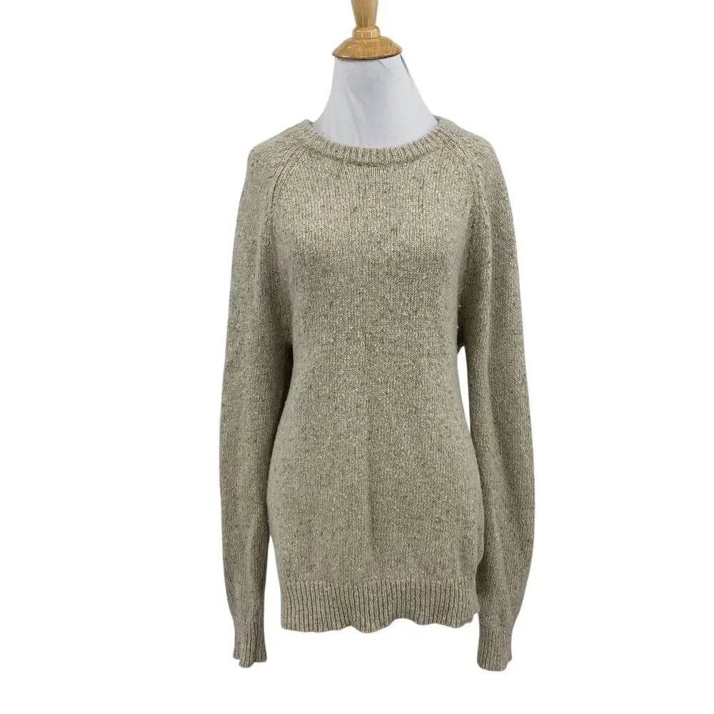 J Crew Sweater Men M Medium Beige Wool Blend Eco Donegal Raglan Pullover Knit